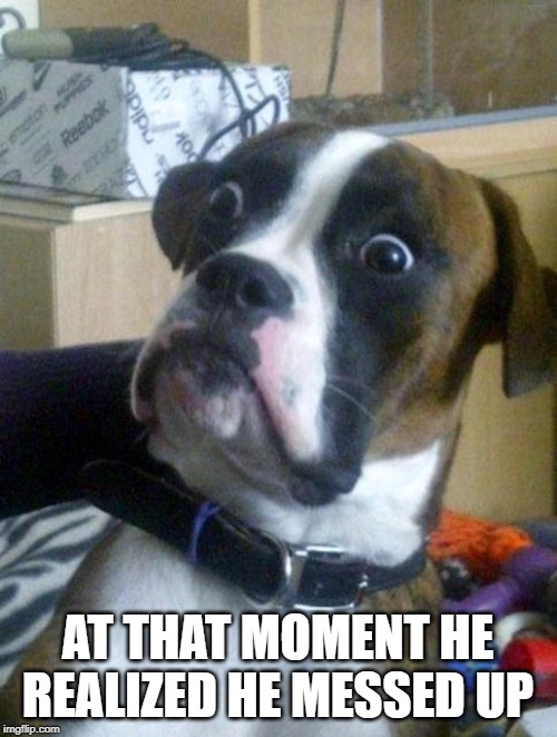 Suprised Boxer | AT THAT MOMENT HE REALIZED HE MESSED UP | image tagged in suprised boxer | made w/ Imgflip meme maker