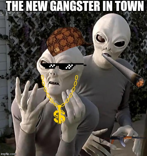 Aliens | THE NEW GANGSTER IN TOWN | image tagged in aliens | made w/ Imgflip meme maker