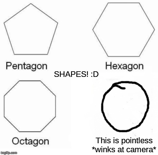 Pentagon Hexagon Octagon | SHAPES! :D; This is pointless *winks at camera* | image tagged in memes,pentagon hexagon octagon | made w/ Imgflip meme maker