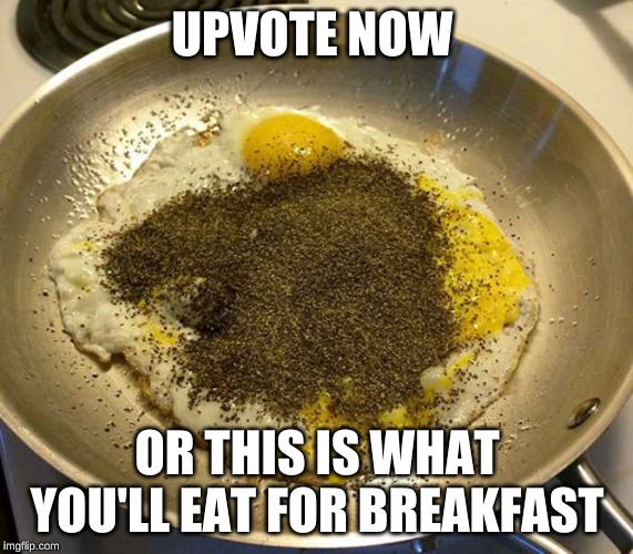 UPVOTE NOW; OR THIS IS WHAT YOU'LL EAT FOR BREAKFAST | image tagged in breakfast,cooking,fail | made w/ Imgflip meme maker