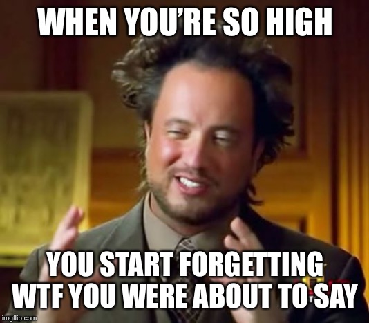 Ancient Aliens Meme | WHEN YOU’RE SO HIGH; YOU START FORGETTING WTF YOU WERE ABOUT TO SAY | image tagged in memes,ancient aliens | made w/ Imgflip meme maker