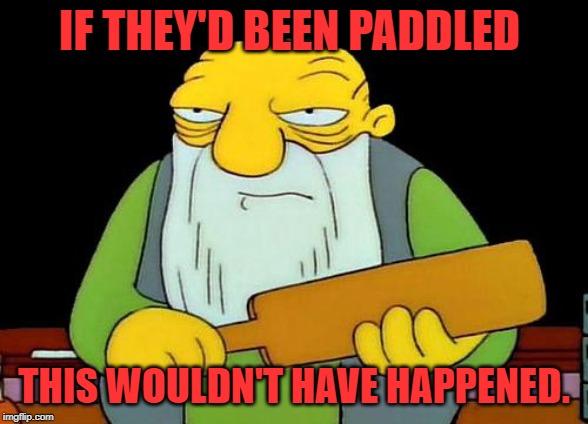 That's a paddlin' Meme | IF THEY'D BEEN PADDLED THIS WOULDN'T HAVE HAPPENED. | image tagged in memes,that's a paddlin' | made w/ Imgflip meme maker