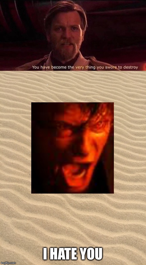 I HATE YOU | image tagged in you've become the very thing you swore to destroy | made w/ Imgflip meme maker
