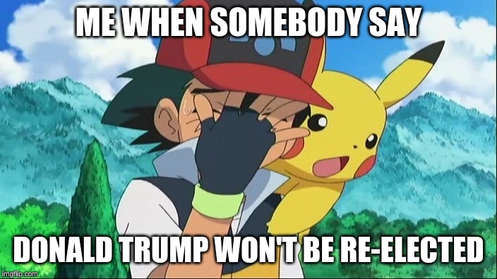Ash Ketchum Facepalm | ME WHEN SOMEBODY SAY; DONALD TRUMP WON'T BE RE-ELECTED | image tagged in ash ketchum facepalm | made w/ Imgflip meme maker
