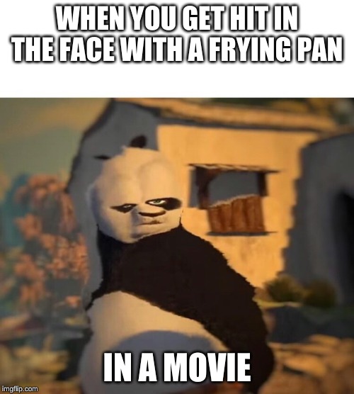 Drunk Kung Fu Panda | WHEN YOU GET HIT IN THE FACE WITH A FRYING PAN; IN A MOVIE | image tagged in drunk kung fu panda | made w/ Imgflip meme maker