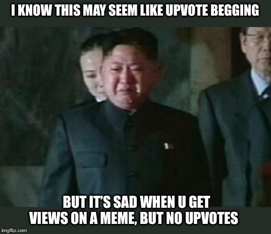 Kim Jong Un Sad | I KNOW THIS MAY SEEM LIKE UPVOTE BEGGING; BUT IT’S SAD WHEN U GET VIEWS ON A MEME, BUT NO UPVOTES | image tagged in memes,kim jong un sad | made w/ Imgflip meme maker