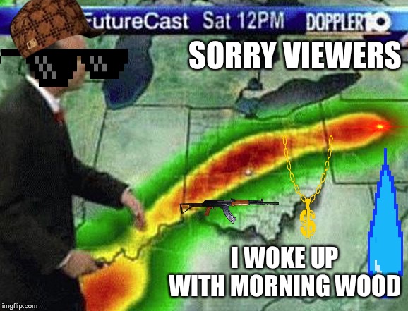 Weatherman |  SORRY VIEWERS; I WOKE UP WITH MORNING WOOD | image tagged in weatherman | made w/ Imgflip meme maker