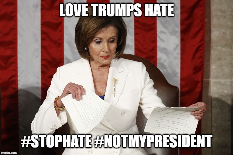 Into The Trash It Goes | LOVE TRUMPS HATE; #STOPHATE #NOTMYPRESIDENT | image tagged in into the trash it goes | made w/ Imgflip meme maker