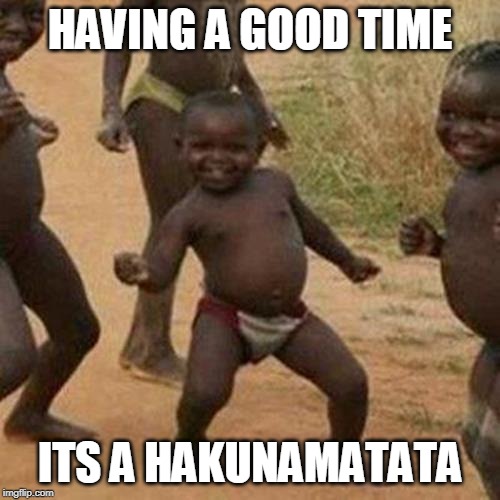 Third World Success Kid | HAVING A GOOD TIME; ITS A HAKUNAMATATA | image tagged in memes,third world success kid | made w/ Imgflip meme maker