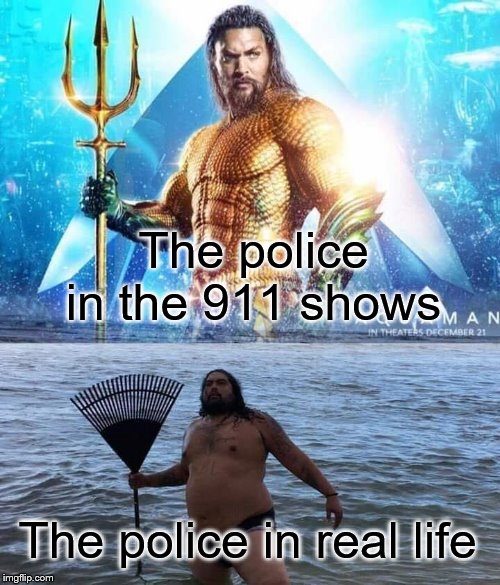 me vs reality - aquaman |  The police in the 911 shows; The police in real life | image tagged in me vs reality - aquaman | made w/ Imgflip meme maker