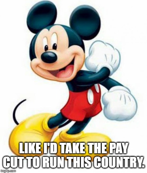 mickey mouse  | LIKE I'D TAKE THE PAY CUT TO RUN THIS COUNTRY. | image tagged in mickey mouse | made w/ Imgflip meme maker