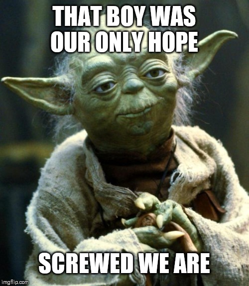Star Wars Yoda | THAT BOY WAS OUR ONLY HOPE; SCREWED WE ARE | image tagged in memes,star wars yoda | made w/ Imgflip meme maker