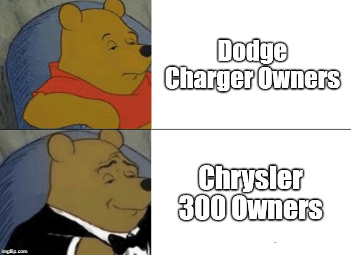 Tuxedo Winnie The Pooh | Dodge Charger Owners; Chrysler 300 Owners | image tagged in memes,tuxedo winnie the pooh | made w/ Imgflip meme maker
