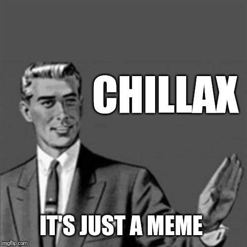 Correction guy | CHILLAX; IT'S JUST A MEME | image tagged in correction guy,memes,chillax | made w/ Imgflip meme maker