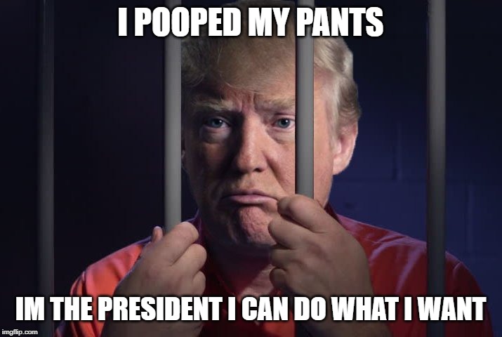 Trump in jail  | I POOPED MY PANTS; IM THE PRESIDENT I CAN DO WHAT I WANT | image tagged in trump in jail | made w/ Imgflip meme maker
