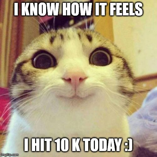 Smiling Cat Meme | I KNOW HOW IT FEELS I HIT 10 K TODAY :) | image tagged in memes,smiling cat | made w/ Imgflip meme maker