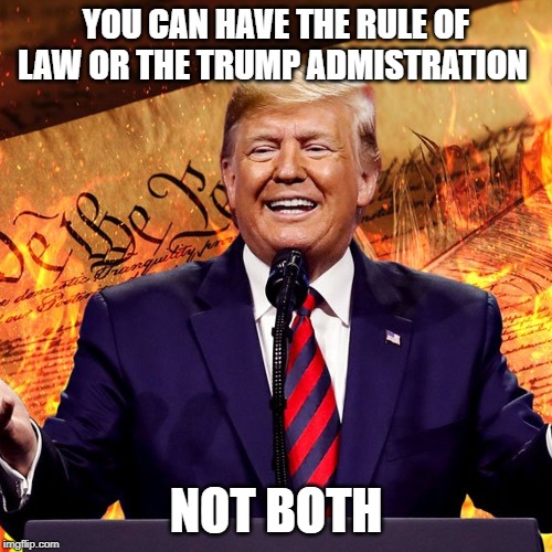 Political appointees in the DoJ are interfering with ongoing cases | YOU CAN HAVE THE RULE OF LAW OR THE TRUMP ADMISTRATION; NOT BOTH | image tagged in conservative hypocrisy,donald trump is an idiot | made w/ Imgflip meme maker