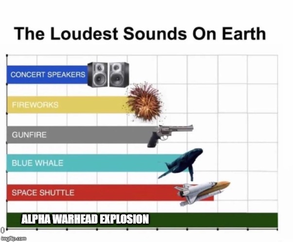 The Loudest Sounds On Earth | ALPHA WARHEAD EXPLOSION | image tagged in the loudest sounds on earth | made w/ Imgflip meme maker