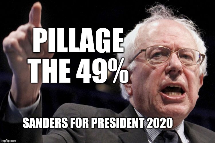 Bernie Sanders | PILLAGE THE 49%; SANDERS FOR PRESIDENT 2020 | image tagged in bernie sanders | made w/ Imgflip meme maker