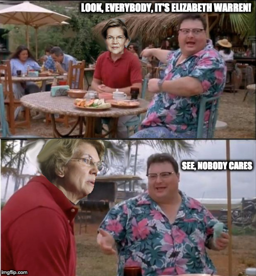 When you get less than 10% in the primary. | LOOK, EVERYBODY, IT'S ELIZABETH WARREN! SEE, NOBODY CARES | image tagged in warren,see nobody cares | made w/ Imgflip meme maker