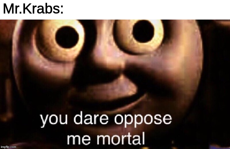 You dare oppose me mortal | Mr.Krabs: | image tagged in you dare oppose me mortal | made w/ Imgflip meme maker