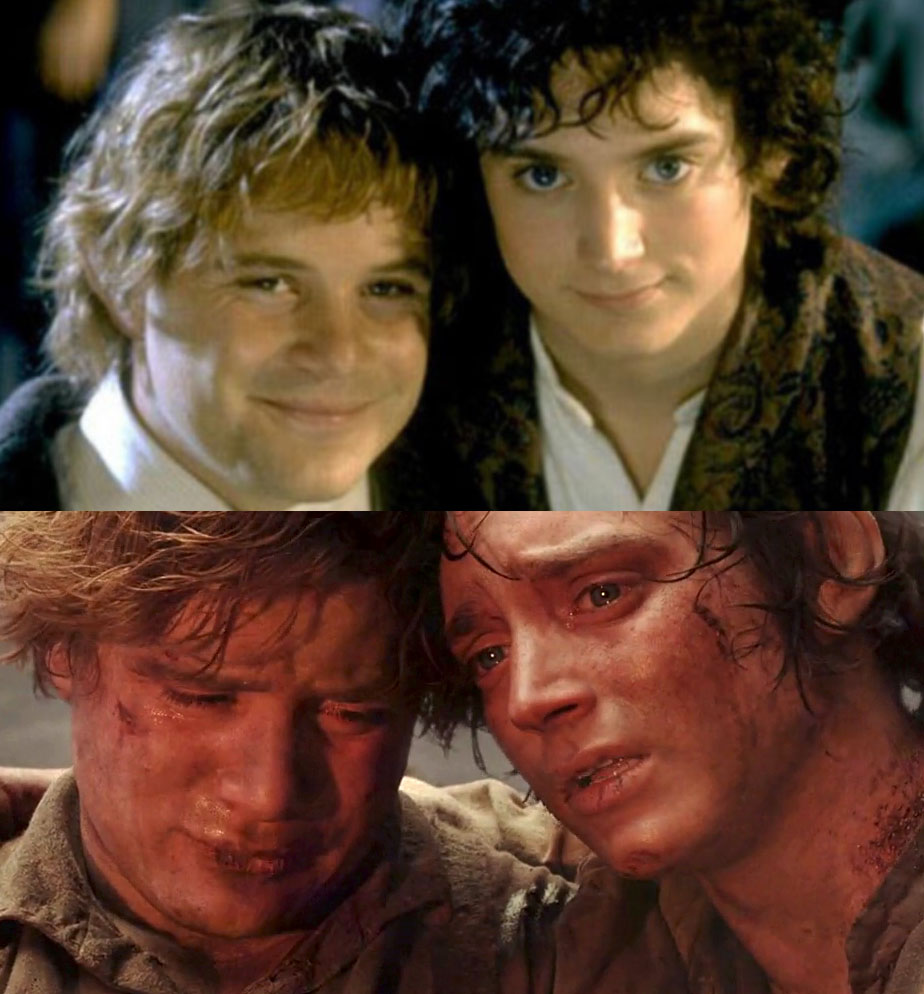 Sam and Frodo Before and After Mt Doom Blank Meme Template