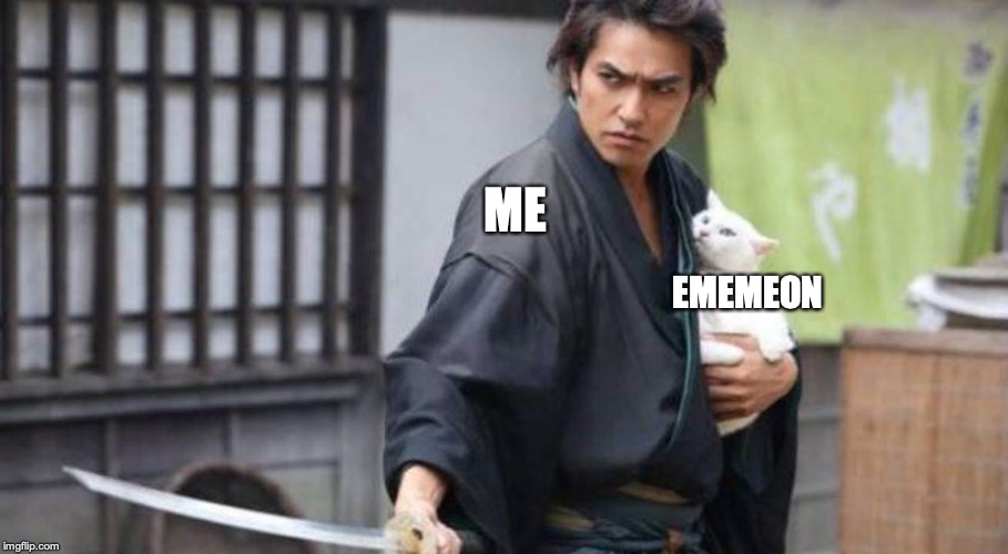 Samurai Protecting Cat | ME; EMEMEON | image tagged in samurai protecting cat | made w/ Imgflip meme maker