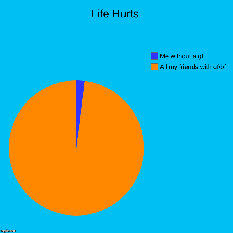 Life Hurts | All my friends with gf/bf, Me without a gf | image tagged in charts,pie charts | made w/ Imgflip chart maker