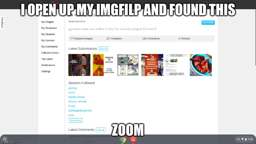 my first follower thanks | I OPEN UP MY IMGFILP AND FOUND THIS; ZOOM | image tagged in followers | made w/ Imgflip meme maker
