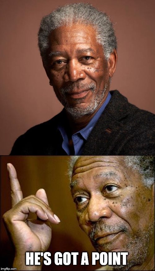 HE'S GOT A POINT | image tagged in morgan freeman,this morgan freeman | made w/ Imgflip meme maker