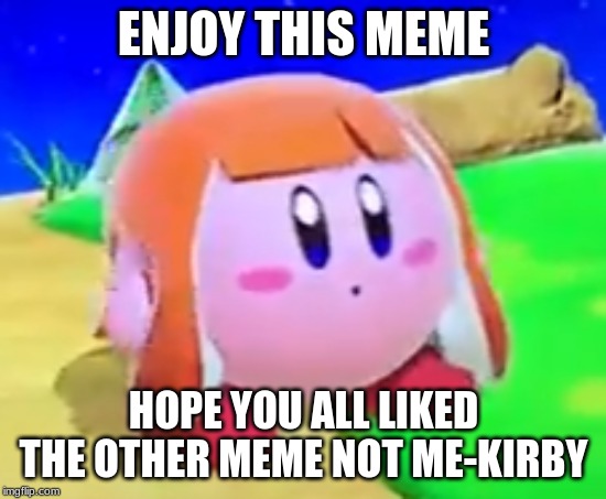 The Kirby that doesn't care about itself being a meme | ENJOY THIS MEME; HOPE YOU ALL LIKED THE OTHER MEME NOT ME-KIRBY | image tagged in inkling kirby,memes | made w/ Imgflip meme maker