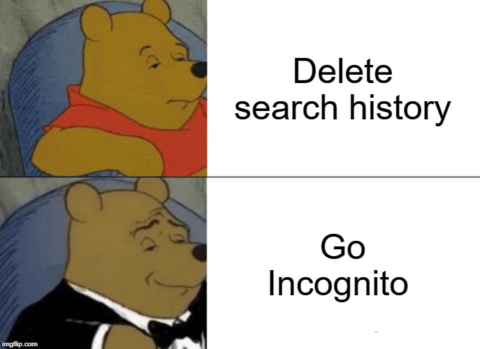 Tuxedo Winnie The Pooh Meme | Delete search history; Go Incognito | image tagged in memes,tuxedo winnie the pooh | made w/ Imgflip meme maker
