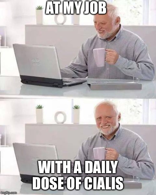 Hide the Pain Harold Meme | AT MY JOB; WITH A DAILY DOSE OF CIALIS | image tagged in memes,hide the pain harold | made w/ Imgflip meme maker