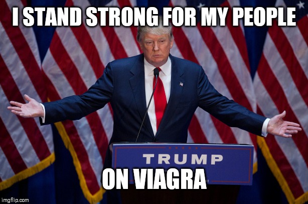Donald Trump | I STAND STRONG FOR MY PEOPLE; ON VIAGRA | image tagged in donald trump | made w/ Imgflip meme maker