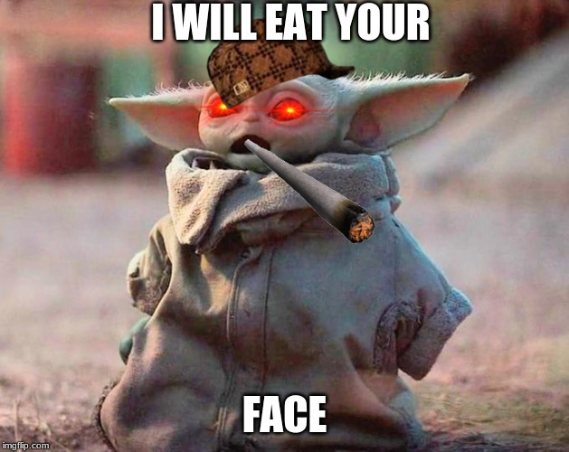 Surprised Baby Yoda | I WILL EAT YOUR; FACE | image tagged in surprised baby yoda | made w/ Imgflip meme maker