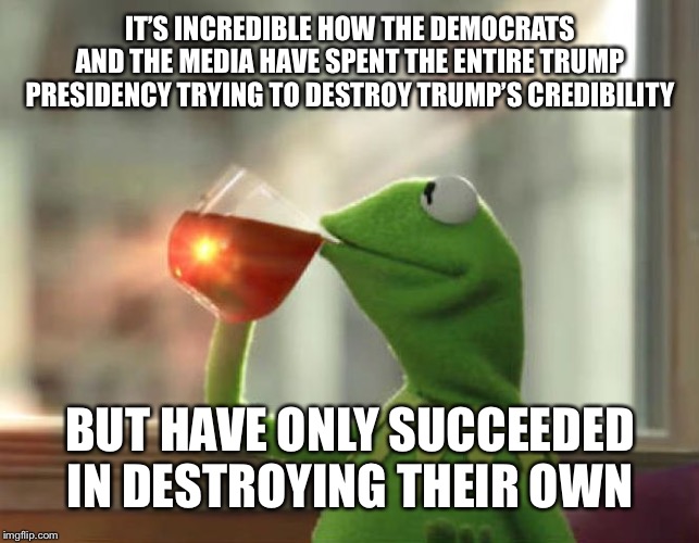 But That's None Of My Business (Neutral) | IT’S INCREDIBLE HOW THE DEMOCRATS AND THE MEDIA HAVE SPENT THE ENTIRE TRUMP PRESIDENCY TRYING TO DESTROY TRUMP’S CREDIBILITY; BUT HAVE ONLY SUCCEEDED IN DESTROYING THEIR OWN | image tagged in memes,but thats none of my business neutral,maga | made w/ Imgflip meme maker