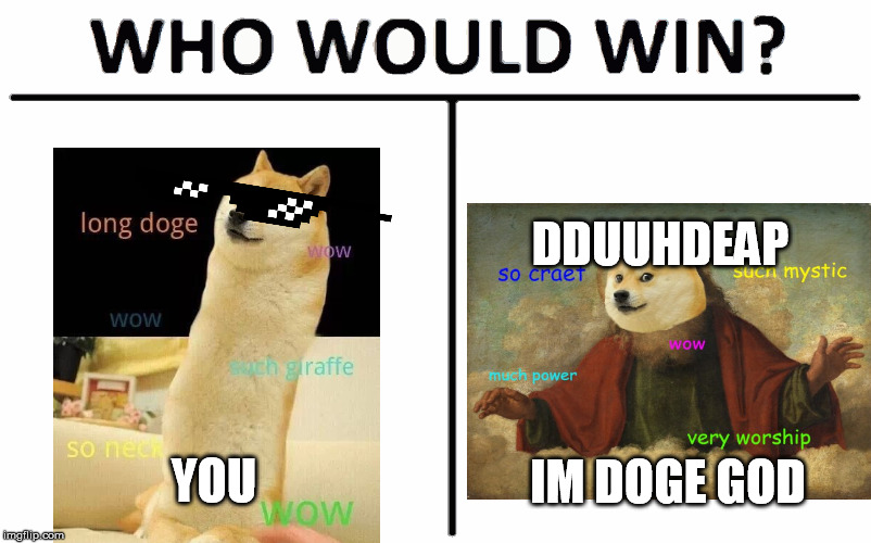 Who Would Win? | DDUUHDEAP; YOU; IM DOGE GOD | image tagged in memes,who would win | made w/ Imgflip meme maker
