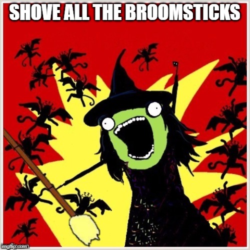 X-All-The-Y-Wicked-Witch-Broom | SHOVE ALL THE BROOMSTICKS | image tagged in x-all-the-y-wicked-witch-broom | made w/ Imgflip meme maker