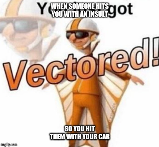 You just got vectored | WHEN SOMEONE HITS YOU WITH AN INSULT; SO YOU HIT THEM WITH YOUR CAR | image tagged in you just got vectored | made w/ Imgflip meme maker