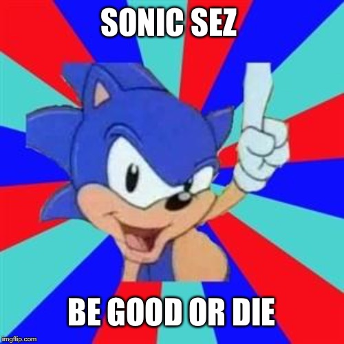 Sonic sez | SONIC SEZ; BE GOOD OR DIE | image tagged in sonic sez | made w/ Imgflip meme maker