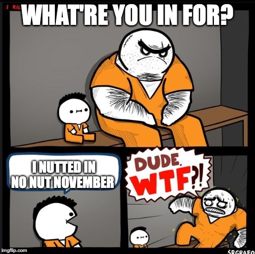 Srgrafo dude wtf | WHAT'RE YOU IN FOR? I NUTTED IN NO NUT NOVEMBER | image tagged in srgrafo dude wtf | made w/ Imgflip meme maker