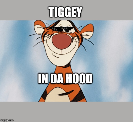 its tigger in da hood | TIGGEY; IN DA HOOD | image tagged in tiger | made w/ Imgflip meme maker