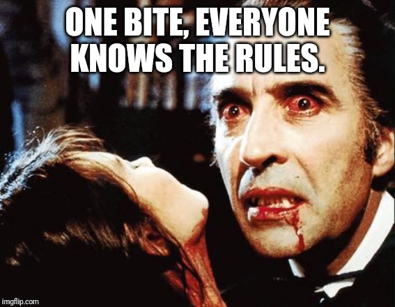 One bite | ONE BITE, EVERYONE KNOWS THE RULES. | image tagged in funny memes,bite,one does not simply | made w/ Imgflip meme maker