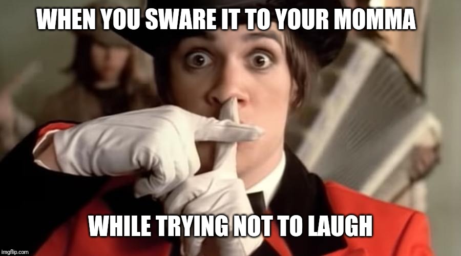 Panic Picking | WHEN YOU SWARE IT TO YOUR MOMMA; WHILE TRYING NOT TO LAUGH | image tagged in panic at the disco | made w/ Imgflip meme maker