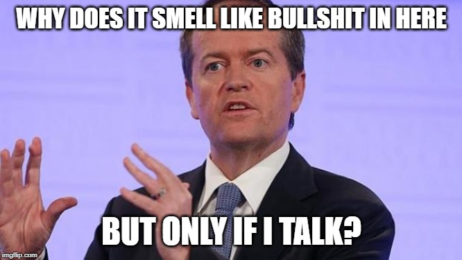BS | WHY DOES IT SMELL LIKE BULLSHIT IN HERE; BUT ONLY IF I TALK? | image tagged in bill shorten,hypocrite,liar,liberal hypocrisy,crap,lies | made w/ Imgflip meme maker