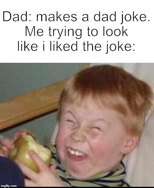 Mock Laugh Kid | Dad: makes a dad joke.
Me trying to look like i liked the joke: | image tagged in mock laugh kid | made w/ Imgflip meme maker