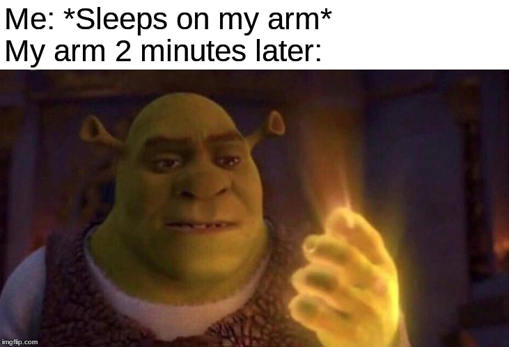 Shrek Glowing Hand | Me: *Sleeps on my arm*
My arm 2 minutes later: | image tagged in shrek glowing hand | made w/ Imgflip meme maker