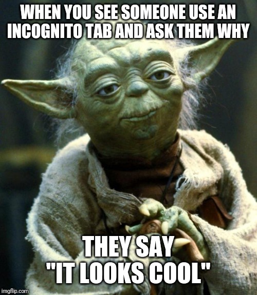 Star Wars Yoda Meme | WHEN YOU SEE SOMEONE USE AN INCOGNITO TAB AND ASK THEM WHY; THEY SAY "IT LOOKS COOL" | image tagged in memes,star wars yoda | made w/ Imgflip meme maker