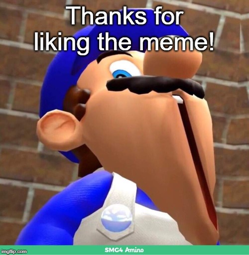 smg4's face | Thanks for liking the meme! | image tagged in smg4's face | made w/ Imgflip meme maker