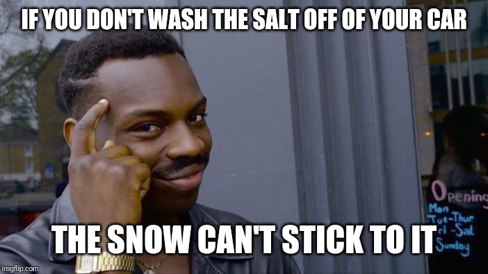 Roll Safe Think About It |  IF YOU DON'T WASH THE SALT OFF OF YOUR CAR; THE SNOW CAN'T STICK TO IT | image tagged in memes,roll safe think about it | made w/ Imgflip meme maker
